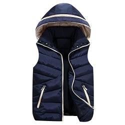 Siehin Kinder Jungen Mädchen Kapuzenweste Daunenweste Warm Herbst Winter Reißverschluss Kapuze Weste Ärmellos Winterjacke (Dunkelblau, 116) von Siehin