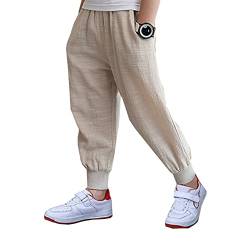 Siehin Kinder Jungen Sommerhose Baumwolle Jogginghose Pumphose Haremshose Freizeithosen (122, Beige) von Siehin