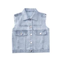 Siehin Kinder Mädchen Jeansweste Denim Weste Ärmellos Jeansjacke Casual Jeansweste von Siehin