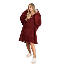 Sienna Kapuzen-Decke, übergroß, ultraweich, Plüsch, Sherpa-Fleece, tragbar, warm, Überwurfdecke, gemütlich, riesiges Sweatshirt – Burgund von Sienna