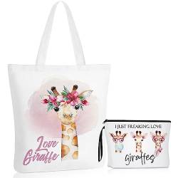 Sieral 2 Stück Giraffen-Liebhaber-Geschenk für Mädchen und Frauen, Reise-Kosmetiktaschen, Giraffe, tragbare Make-up-Tasche mit Reißverschluss und Leinen-Tragetasche, wiederverwendbar, Giraffe, von Sieral