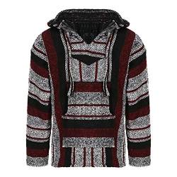 Mexican Baja Jerga Hoodie Hippie Festival Top in Kastanienbraun, Schwarz und Weiß gestreift (XXL), Kastanienbraun, Schwarz und Weiß gestreift, XXL von Siesta