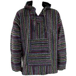 Mexikanischer Baja Jerga Hoodie Hippie Festival Top Schwarz & Mehrfarbig M L XL XXL Gr. 3XL, Schwarz von Siesta