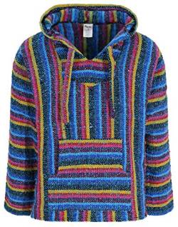 Mexikanischer Baja Jerga Hoodie Hippie Festival Top in Blau Candy Stripe Gr. XXL, Blau Candy Streifen von Siesta