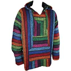 Mexikanisches Baja-/ Jerga-Kapuzenhemd, Hippie-Stil, Regenbogenfarben, Größen M / L / XL / XXL Gr. M, mehrfarbig von Siesta