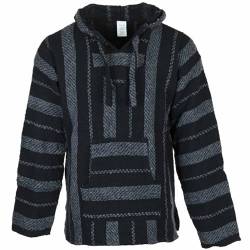 Siesta Baja Hoodie – Mexikanischer Jerga Hippie Pulli Kapuzenpullover für Herren und Damen (Dunkelgrauer Streifen, XXL) von Siesta