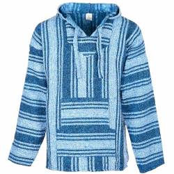 Siesta Baja Hoodie – Mexikanischer Jerga Hippie Pulli Kapuzenpullover für Herren und Damen (Hellblau, L) von Siesta