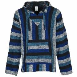 Siesta Baja Hoodie – Mexikanischer Jerga Hippie Pulli Kapuzenpullover für Herren und Damen (Kühles Blau, M) von Siesta