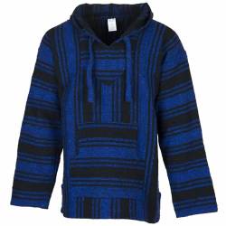 Siesta Baja Hoodie – Mexikanischer Jerga Hippie Pulli Kapuzenpullover für Herren und Damen (Marineblau und Schwarz, M) von Siesta