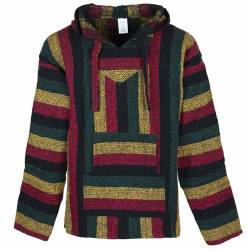 Siesta Baja Hoodie – Mexikanischer Jerga Hippie Pulli Kapuzenpullover für Herren und Damen (Rasta, L) von Siesta