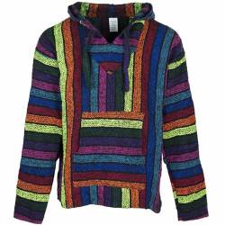 Siesta Baja Hoodie – Mexikanischer Jerga Hippie Pulli Kapuzenpullover für Herren und Damen (Regenbogen, L) von Siesta