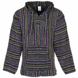 Siesta Baja Hoodie – Mexikanischer Jerga Hippie Pulli Kapuzenpullover für Herren und Damen (Schwarzer Multifleck, 3XL) von Siesta