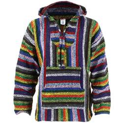 Siesta Mexikanischer Baja Jerga Hippie-Pullover mit Kapuze, lebendige Streifen, Leuchtende Streifen, L von Siesta