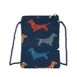 Signare Tapestry Mini Crossbody Phone Bag Damen Geldbörse für Handy Handy Tasche Handy Geldbörse Smartphone Tasche Tier Design, Dashshund von Signare