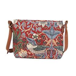 Signare Tapisserie Kleine Handtasche Damen, Umhängetasche Damen, Schultertasche Damen mit William Morris Designs (Erdbeerdieb Rot) von Signare