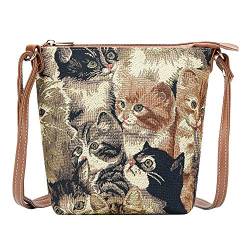 Signare Tapisserie Kleine Tasche Damen, Handtasche Damen Klein, Reisepass Tasche, Mini Handtasche (Katze) von Signare