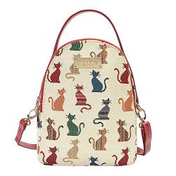 Signare Tapisserie Mini Rucksack Damen, Kleine Crossbody b枚rse, Reise Schultertaschen, Handtasche b枚rse, Ranzen Schultasche, Daypack im Katzen-Design Gr. One size, Freche Katze von Signare