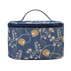 Signare Tapisserie kulturtasche,Damen, Make up Tasche, Kosmetikkoffer, Make up aufbewahrung mit Blumenmustern (Austen Blue) von Signare