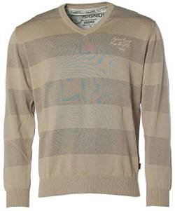 Signum Herren Pullover Strick V-Ausschnitt Streifen -Kalahari Desert- Beige/Sand L von Signum