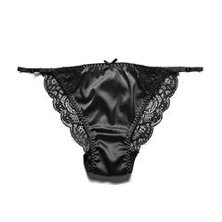 SilRiver Damen-Bikini aus Seide, Satin-Höschen für Damen, Unterwäsche mit glänzendem Tanga-Slip, schwarz, Large von SilRiver