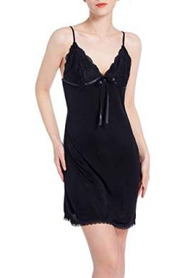 SilRiver Damen Nachthemd aus Seide, geschnürt, Nachtwäsche, volle Slips, sexy Lounge-Kleid(Medium, Schwarz) von SilRiver