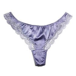 SilRiver Damen Seide G-String Tanga Satin T-Rücken Spitze Tanga Unterwäsche (Blue Bonnet, X-Large) von SilRiver