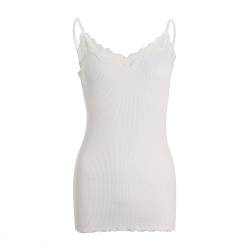 SilRiver Damen Seide Rippen Camisole Tank Top Elegant Spitze Hals Cami Unterhemden, Weiß, Einheitsgröße von SilRiver