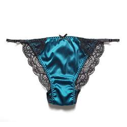 SilRiver Damen Seidensatin Sexy Spitzen Unterwäsche Höschen Bikinihose Tanga Hipster (Lyons Blue, L/XL) von SilRiver