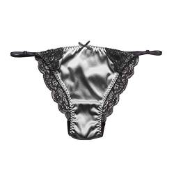 SilRiver Damen Seidensatin Sexy Spitzen Unterwäsche Höschen Bikinihose Tanga Hipster (grau, L/XL) von SilRiver