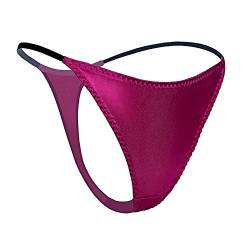 SilRiver Damen Seidensatin Sexy Spitzen Unterwäsche Tanga Höschen G-String & T-Back, Rose Violett, L von SilRiver