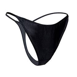 SilRiver Damen Seidensatin Sexy Spitzen Unterwäsche Tanga Höschen G-String & T-Back, Schwarz, L von SilRiver