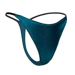 SilRiver Damen Seidensatin Sexy Spitzen Unterwäsche Tanga Höschen G-String & T-Back (Türkisches Blau, Medium) von SilRiver