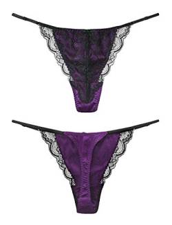 SilRiver Damen Seidensatin Sexy Spitzen Unterwäsche Tanga Höschen G-String & T-Back von SilRiver