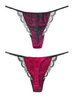 SilRiver Damen Seidensatin Sexy Spitzen Unterwäsche Tanga Höschen G-String & T-Back von SilRiver