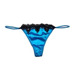 SilRiver Damen-Tanga, Seide, Satin, Spitze, G-String, T-Rücken, glänzende Satin-Unterwäsche, aqua blue, L-XL von SilRiver