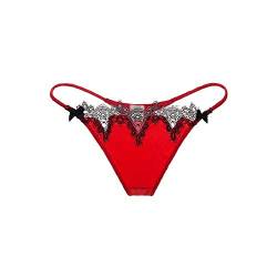 SilRiver Damen-Tanga, Seide, Satin, Spitze, G-String, T-Rücken, glänzende Satin-Unterwäsche, rot, S-M von SilRiver