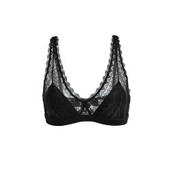 SilRiver Damen aus Spitze Bralette Bügelloser Seiden-BH (Large,Schwarz) von SilRiver