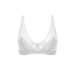 SilRiver Damen aus Spitze Bralette Bügelloser Seiden-BH (Large,Weiß) von SilRiver