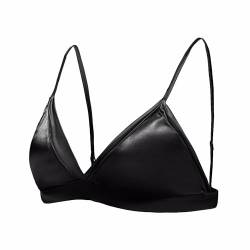 SilRiver Frauen Seide Gepolsterte Bralette Tiefe V Draht Freies Crop Top Super Weich Bequem für empfindliche Haut (Schwarz, L) von SilRiver