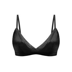 SilRiver Frauen Seide Gepolsterte Bralette Tiefe V Draht Freies Crop Top Super Weich Bequem für empfindliche Haut (Schwarz, S) von SilRiver