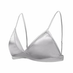 SilRiver Frauen Seide Gepolsterte Bralette Tiefe V Draht Freies Crop Top Super Weich Bequem für empfindliche Haut (Silbergrau, M) von SilRiver