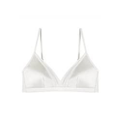 SilRiver Frauen Seide Gepolsterte Bralette Tiefe V Draht Freies Crop Top Super Weich Bequem für empfindliche Haut (Weiß, L) von SilRiver