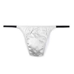 SilRiver Herren-Bikini, Satin, Tanga mit T-Rücken, Unterwäsche Gr. (L/XL, Weiß) von SilRiver