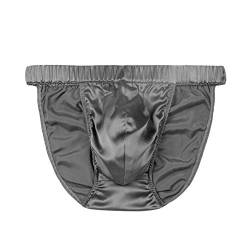 SilRiver Herren Seidensatin Bikini Tasche Tanga Slips Seide Unterwäsche Höschen(Large,Grau) von SilRiver