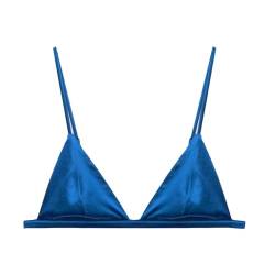 SilRiver Women's Silk Satin Triangle Bralette Soft Cup Wireless Bra Smooth and Comfortable Wire Free Bra Top (Turkish Blue, X-Small) von SilRiver