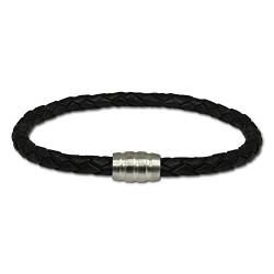 SilberDream Lederarmband geflochten 5mm schwarz 19cm mit Edelstahl Magnet Verschluss für Damen oder Herren Leder Armband Echtleder LS1501 von SilberDream