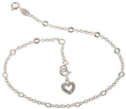 Fußkette Silber (Erbskette) mit Schliff und weißem Herz - 2mm Breite - Länge 27cm - echt 925 Silber von Silberketten-Store
