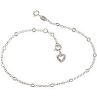 Silberkettenstore Fußkette Fußkette Erbse 2mm mit Schliff und Anhänger Herz weiß - 925 Silber von Silberkettenstore