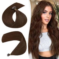 50cm Nanoring Extensions Echthaar Haarteile Echthaar 50 Strähnen Nano Ring Haarverlängerung 100% Human Hair Weich Natürlich Hair Extensions 50g #04 Mittelbraun von Silk-co