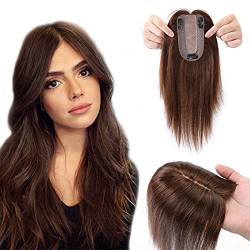 Clip in Extensions Echthaar Topper Extensions Echthaar Haarteile Echthaar Toupet für Frauen Toupee Haarteil 130% Dichte Hair Extensions 35cm-44g 04# Mittelbraun von Silk-co